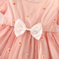 Daisy Embroidery Allover Mesh Layered Bow Decor Puff Short-sleeve Pink Toddler Dress Pink