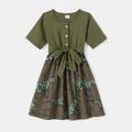 Family Matching Striped Short-sleeve Dresses and Letter Dinosaur Print T-shirts Sets Army green image 5