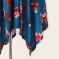 Family Matching Cyan Long-sleeve Splicing Floral Print Irregular Dresses and Striped Polo Shirts Sets cyan