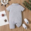 Baby Boy Bear Embroidered Polo Collar Button Up Short-sleeve Jumpsuit Light Grey image 3