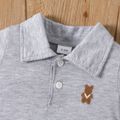 Baby Boy Bear Embroidered Polo Collar Button Up Short-sleeve Jumpsuit Light Grey image 4