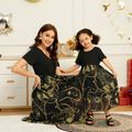 Ramadan Collection Black Short-sleeve Splicing Print Dress for Mom and Me Black