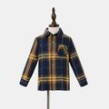Family Matching Plaid Lapel Long-sleeve Splicing Mesh Dresses and Shirts Sets ColorBlock