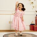 Ramadan Collection Floral Embroidery 3D Floral and Bow Decor Short-sleeve Pink Toddler Dress Pink