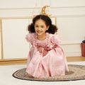 Ramadan Collection Floral Embroidery 3D Floral and Bow Decor Short-sleeve Pink Toddler Dress Pink
