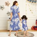 Ramadan Collection Floral Print Light Blue V Neck Half-sleeve Dress for Mom and Me Light Blue