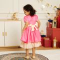 Ramadan Collection Floral Embroidery Bow and Pearl Decor Short-sleeve Pink or Cameo Brwon Toddler Dress Hot Pink