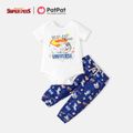Super Pets 2pcs Baby Boy Long-sleeve Graphic Romper and Allover Print Pants Set Colorful