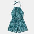 All Over Floral Print Halter Neck Self-tie Sleeveless Romper for Mom and Me Blue image 2