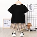 2-piece Toddler Boy Bear Print Short-sleeve Black Tee and Elasticized Plaid Shorts Set Black