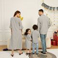 Ramadan Collection Family Matching Boho Embroidered Grey Pinstriped Flare-sleeve Dresses and Long-sleeve Shirts Sets Grey