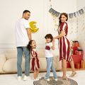 Ramadan Collection Family Matching Red Striped Lapel V Neck Short-sleeve Belted Dresses and Color Block T-shirts Sets Red/White