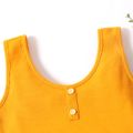 2pcs Kid Girl Solid Color Button Design Waffle Tank Top and Bowknot Design Paperbag Shorts Set Ginger