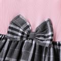 Kid Girl Bowknot Design Floral Print/Plaid Splice Short-sleeve Dress Pink