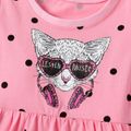 100% Cotton Cat Print Polka Dots Allover Short-sleeve Pink Toddler Dress Pink