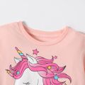 100% Cotton Unicorn and Letter Print Ruffle Decor Short-sleeve Pink T-shirt and Star Allover Black Shorts Toddler Set Pink