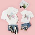Butterfly Print White Short Sleeve T-shirts for Mom and Me White