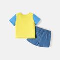 PAW Patrol 2pcs Toddler Boy Letter Print Colorblock Short-sleeve Tee and Elasticized Denim Cotton Shorts Set Yellow