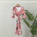 Mommy and Me All Over Floral Print Pink Half-sleeve Robe and Swaddle Set incarnadinepink