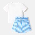 Schlümpfe 2-teiliges Kurzarm-T-Shirt mit Buchstabenaufdruck für Kinder und Mädchen mit Gürtel-Shorts mit Herz-/Streifendruck hellblau