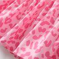 2-piece Kid Girl Leopard Print Tie Knot Short-sleeve Pink Tee and Ruffle Skirt Set Pink