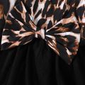 Baby Girl Spaghetti Strap Leopard Bowknot Splicing Mesh Dress Black