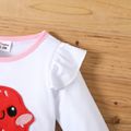 2pcs Baby Girl Fruit Design Ruffle Long-sleeve Jumpsuit with Headband Set White