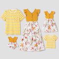 Floral or Stripe Print Family Matching Yellow Sets Yellow