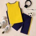 2-piece Kid Boy Letter Balls Print Tank Top and Colorblock Shorts Sporty Set Yellow