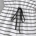 Black and White Striped V Neck Spaghetti Strap Drawstring Romper for Mom and Me BlackandWhite image 3