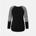 Maternity Stripe and Leopard Print Long-sleeve T-shirt Black