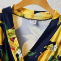 Mommy and Me All Over Lemon Print Short-sleeve Robe and Swaddle Set royalblue