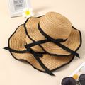 Black Bowknot Decor Straw Hat for Mom and Me Khaki image 2