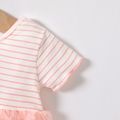 Stripe Print Crown Applique Mesh Layered Short-sleeve Pink or Yellow or Orange Baby Dress Pink