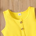 2pcs Kid Girl Ffloral Print Ribbed Splice Button Design Sleeveless Belted Rompers Yellow image 2