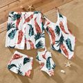 Family Matching All Over Tropical Palm Leaf Print Swim Trunks Shorts and Spaghetti Strap One-Piece Swimsuit White image 5