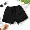 Kid Girl Solid Color Ripped Cuff Denim Shorts Black