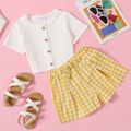 Kid Girl button design and plaid Suits yellowwhite
