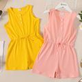 Kid Girl Bowknot Button Design Sleeveless Solid Color Rompers Light Pink