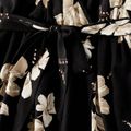 Family Matching Floral Print Black Dresses and Short-sleeve T-shirts Sets Black/White