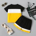 2pcs Toddler Boy Casual Letter Print Colorblock Tee and Shorts Set Yellow