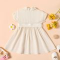 Toddler Girl Solid Color Notched Collar Button Design Belted Short-sleeve Dress LightApricot