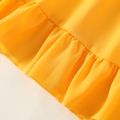 Kid Girl Off Shoulder Flounce Solid Color Strap Dress Yellow image 4