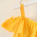 Kid Girl Off Shoulder Flounce Solid Color Strap Dress Yellow image 3