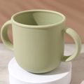 250ML/8.45OZ 2 in 1 Silicone Snack Cup Kids Silicone Sippy Cup with Straw and 2 Handles Spill Proof Food Container for Toddler Baby Light Green image 3