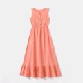 100% Cotton Crepe Solid Button Design Sleeveless Ruffle Dress for Mom and Me LightOrangeRed