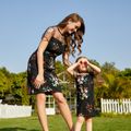 All Over Floral Embroidered Black Mesh Short-sleeve Bodycon Dress for Mom and Me Black image 5