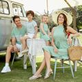 Family Matching Green Halter Neck Sleeveless Drawstring Dresses and Striped Splicing Short-sleeve T-shirts Sets Green image 3