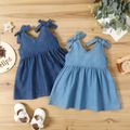 Baby Girl Solid Imitation Denim V Neck Sleeveless Tank Dress Light Blue