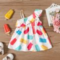 Baby Girl All Over Colorful Popsicle Print One Shoulder Spaghetti Strap Ruffle Sleeveless Dress Colorful image 2